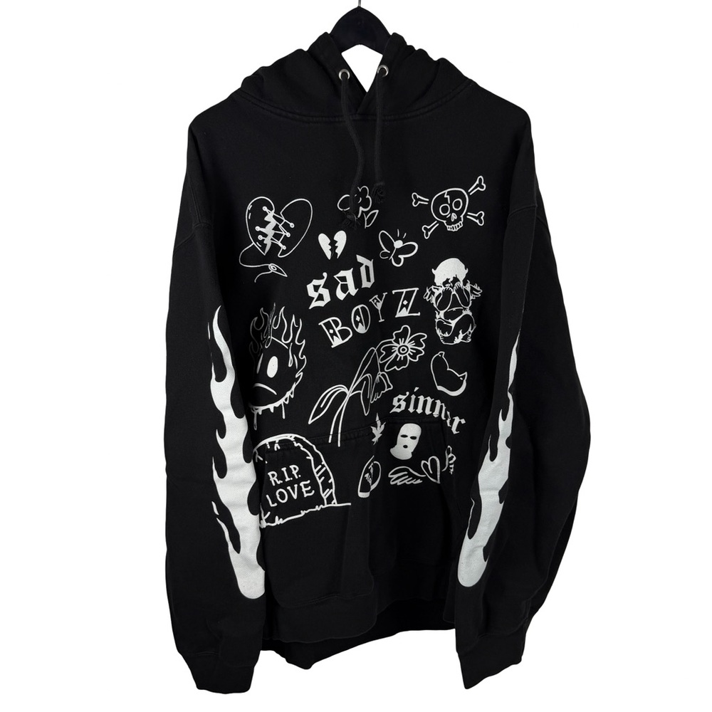 Mens Y2K Sad Boyz By Junior H Grunge Streetwear Pullover Hoodie Size 3XL